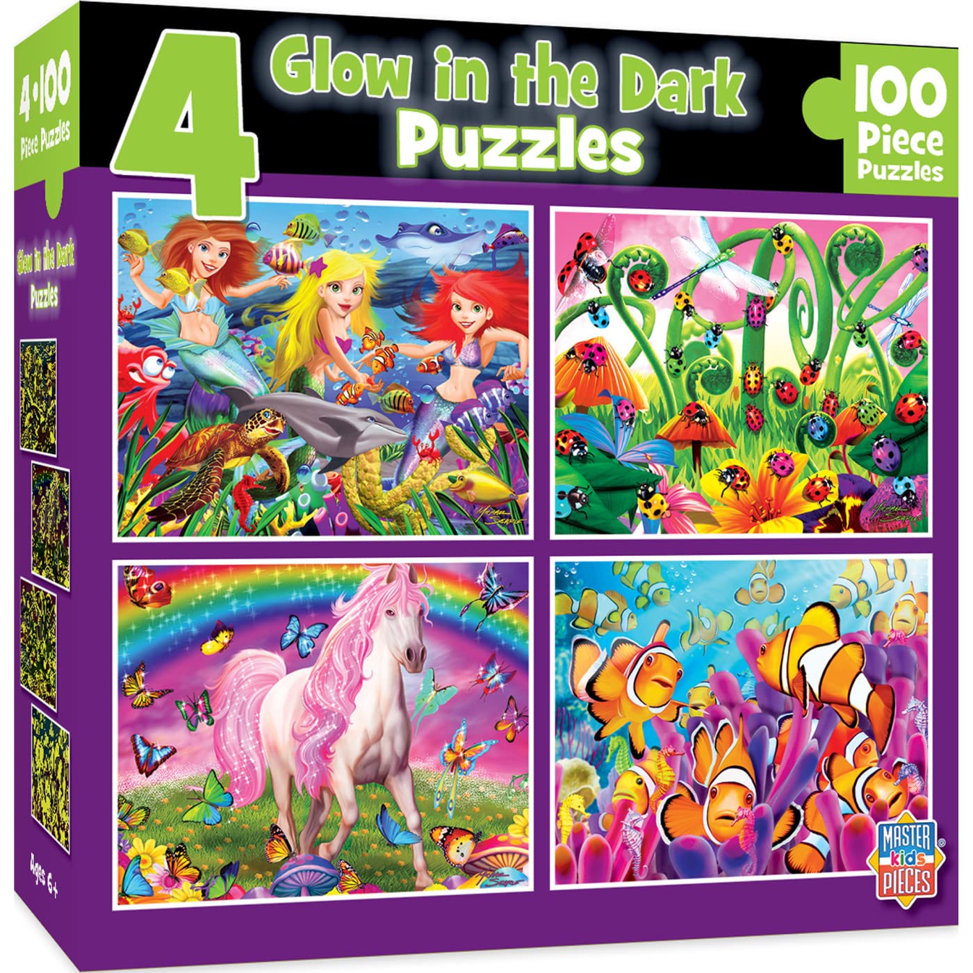 MasterPieces glow-in-the-dark puzzle set with four 100-piece designs for after-dark fun