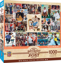 MasterPieces Rockwell collage puzzle image showing iconic Americana artwork for family nights.