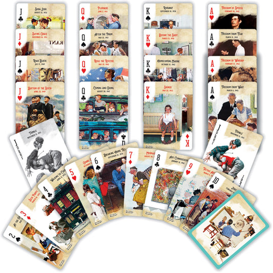 MasterPieces Rockwell face cards with unique designs for game nights.