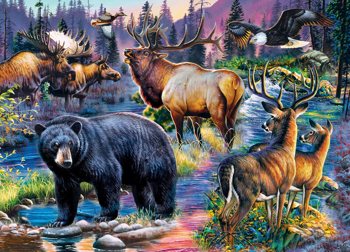 MasterPieces Wild Living 1000-piece puzzle box highlights key features for setup and gifting