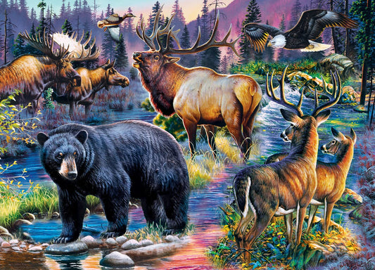 MasterPieces Wild Living 1000-piece puzzle box highlights key features for setup and gifting
