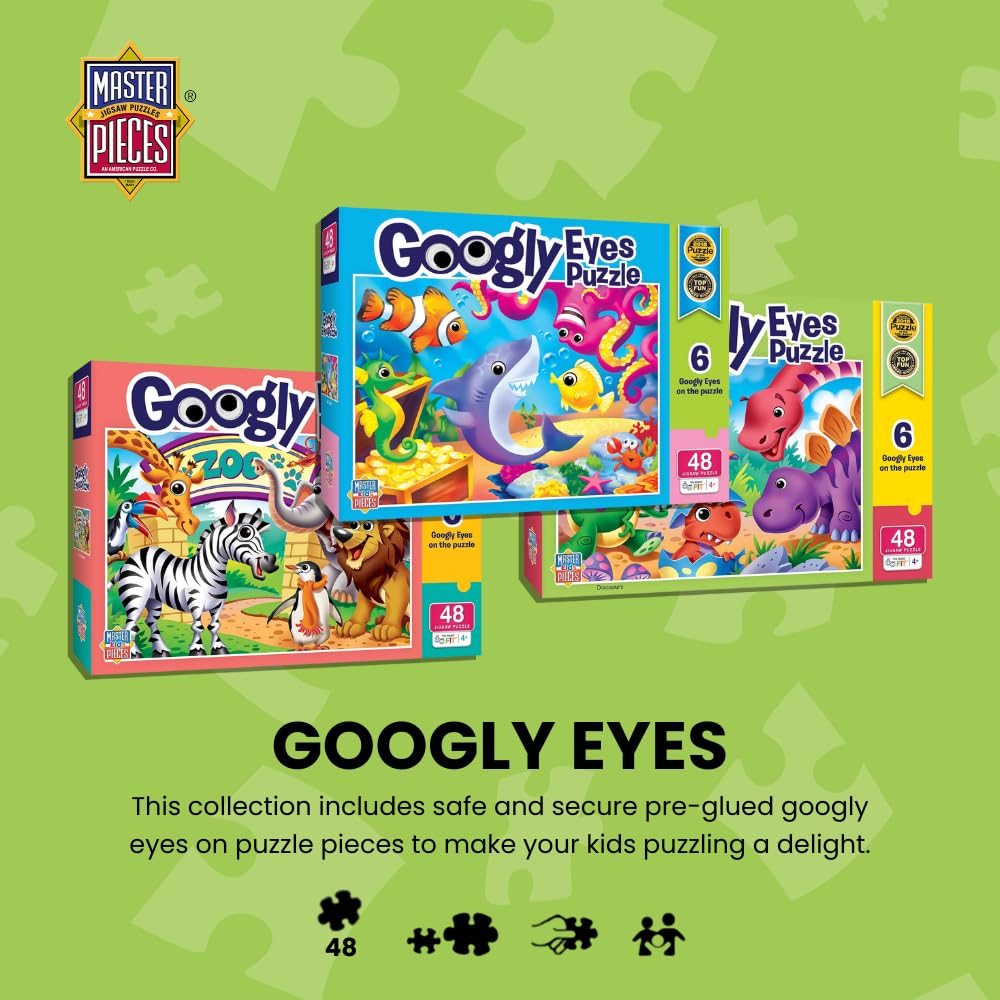 MasterPieces zoo animals puzzle box with googly eyes sparks curiosity during unboxing.