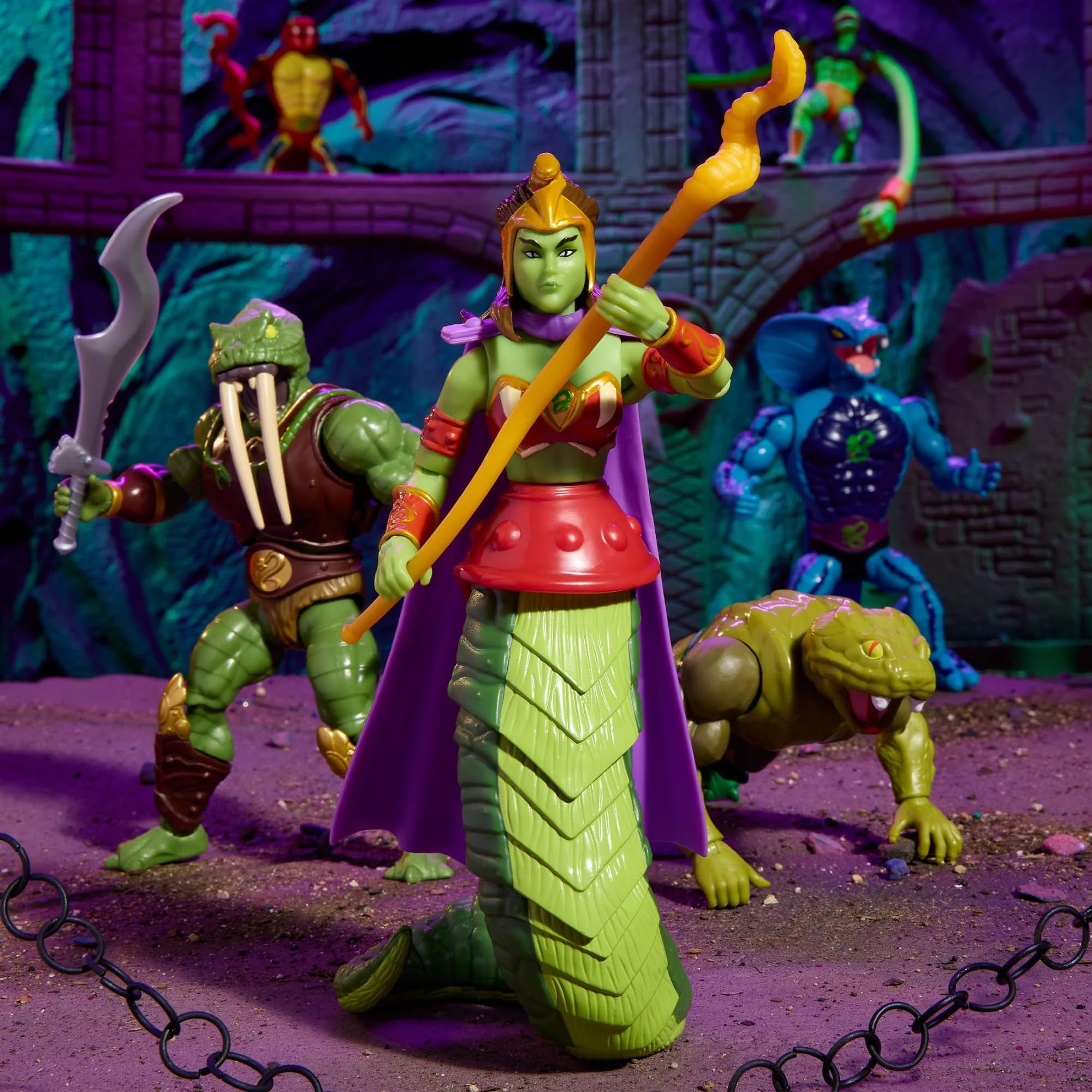 Masters of the Universe Lady Slither figure back view reveals serpentine silhouette for dramatic shelves