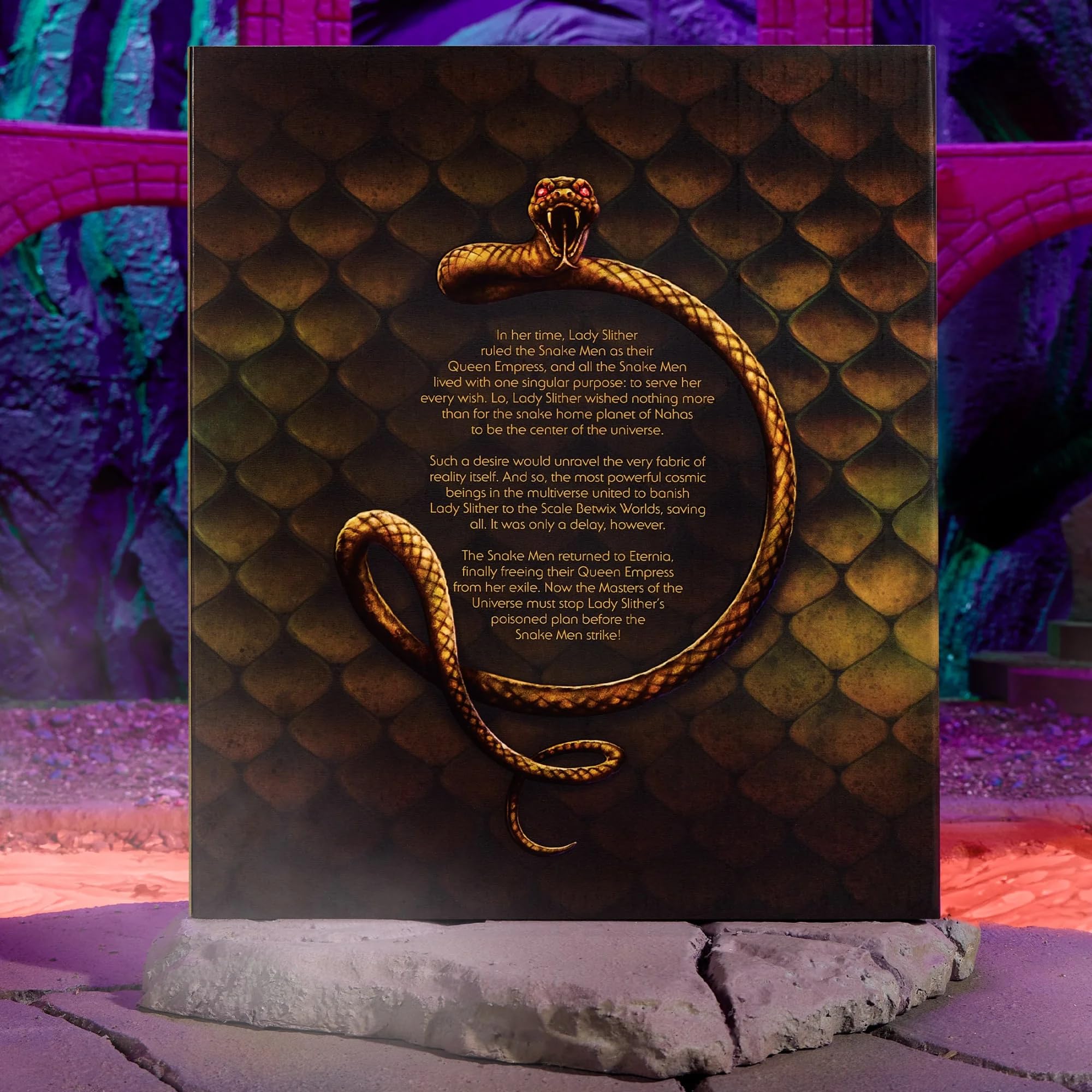 Masters of the Universe Lady Slither snake tail in unboxing and display setup