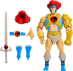 Masters of the Universe Lion-O with golden armor, removable for versatile display.