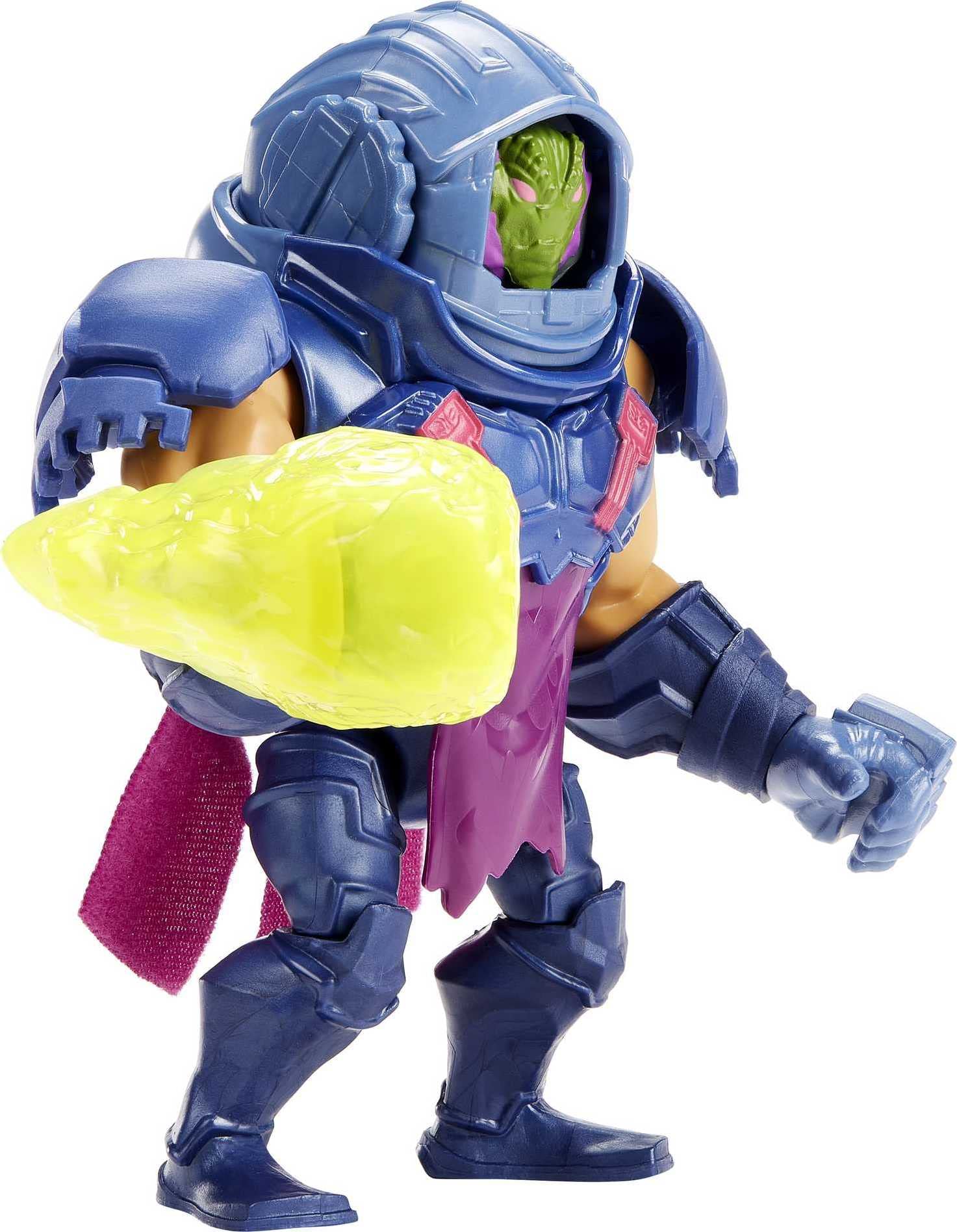 Masters of the Universe Man-E-Faces wielding spring-loaded weapon for rapid battle moves