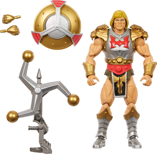 Masters of the Universe Masterverse He-Man with Flying Fists in a dynamic display pose.