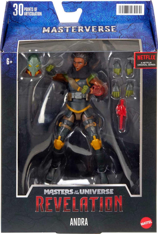 Masterverse Andra action figure highlighting high articulation for dynamic display.