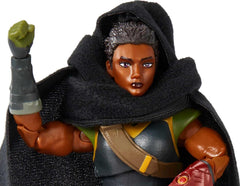 Removable cape on Andra figure ready for battle-ready display.
