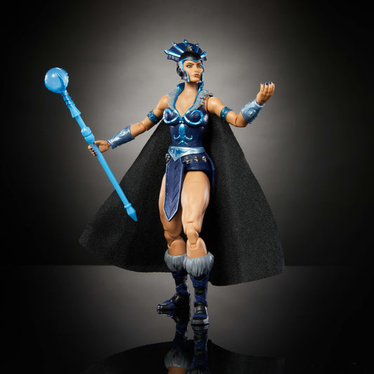 Masters of the Universe Evil-Lyn staff with glow orb demonstrating dramatic display option.