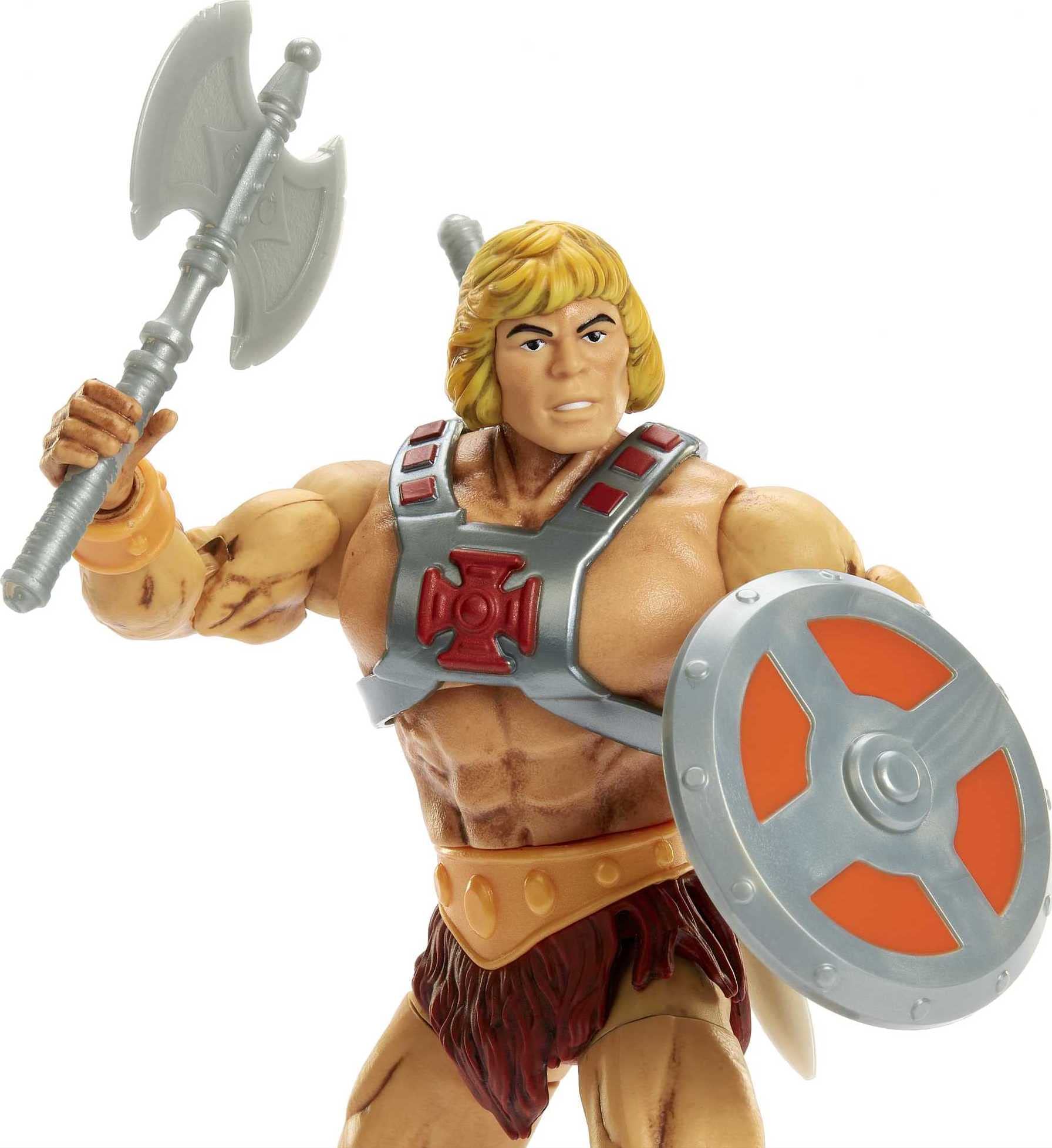 He-Man figure with power sword, shield, and axe for immersive battle scenes