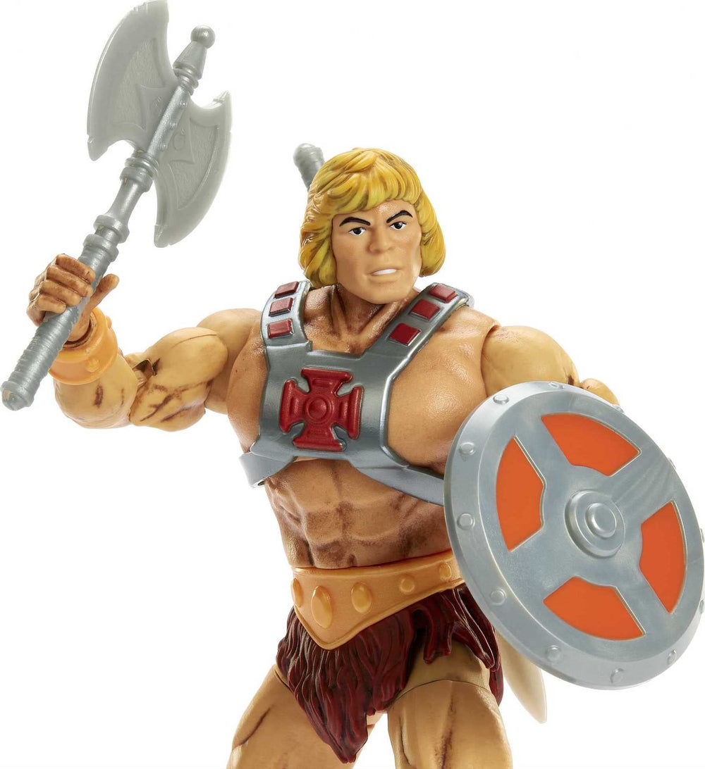 He-Man figure with power sword, shield, and axe for immersive battle scenes