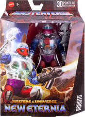 Masters of the Universe Roboto back dial activates gears for interactive posing.