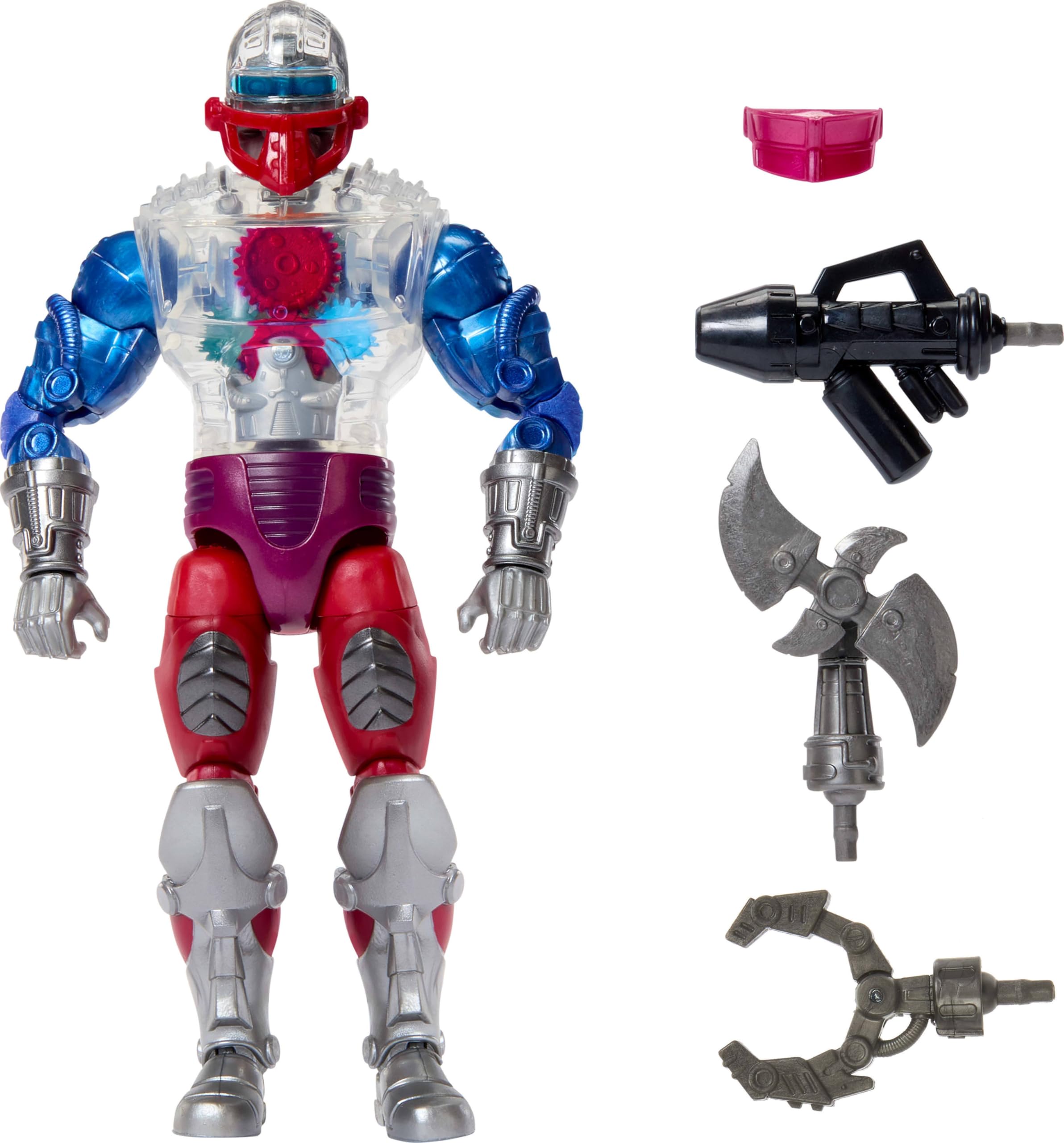 Masters of the Universe Roboto transparent torso highlights internal robotics for display.