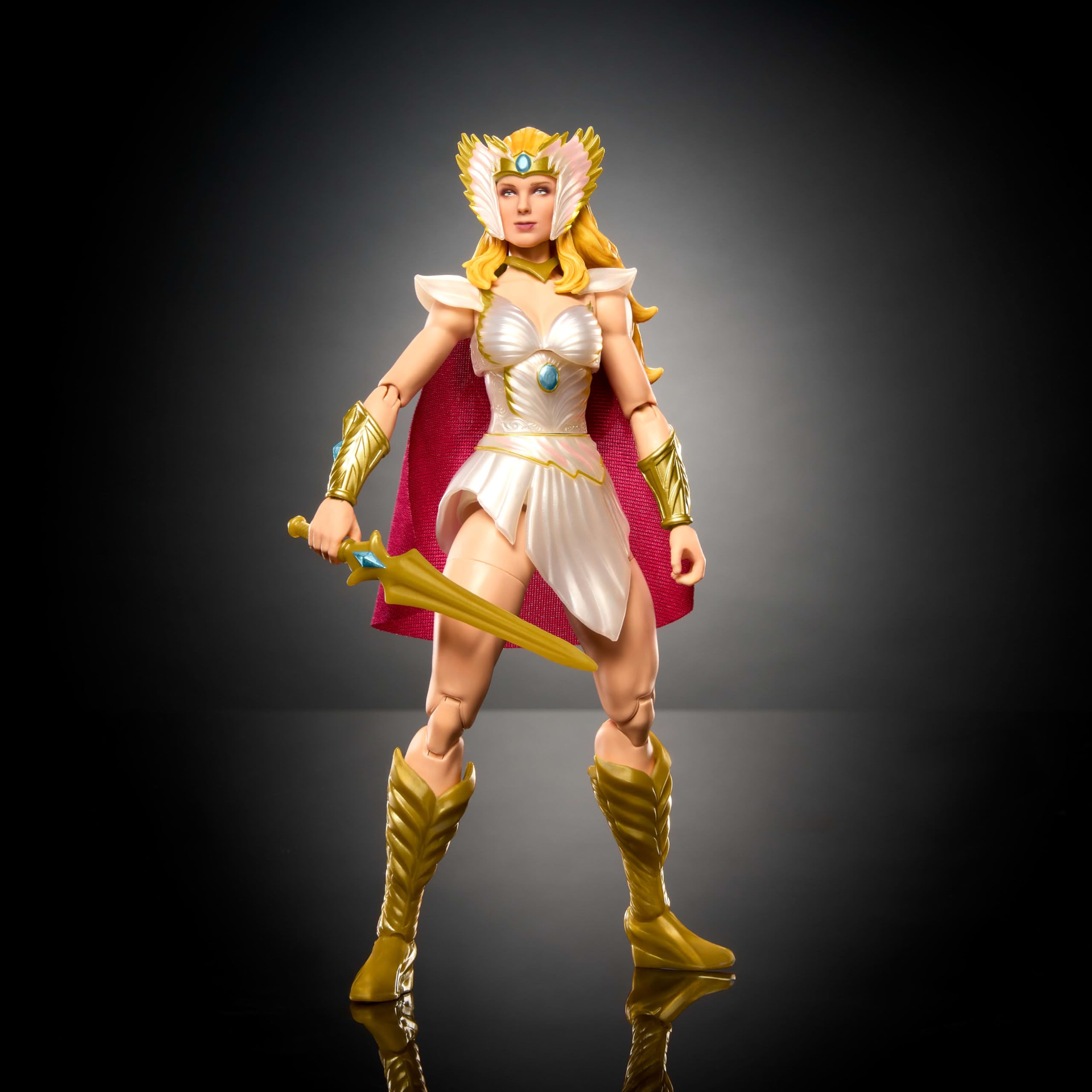 Masterverse She-Ra New Etheria figure armor detail and cape for display.