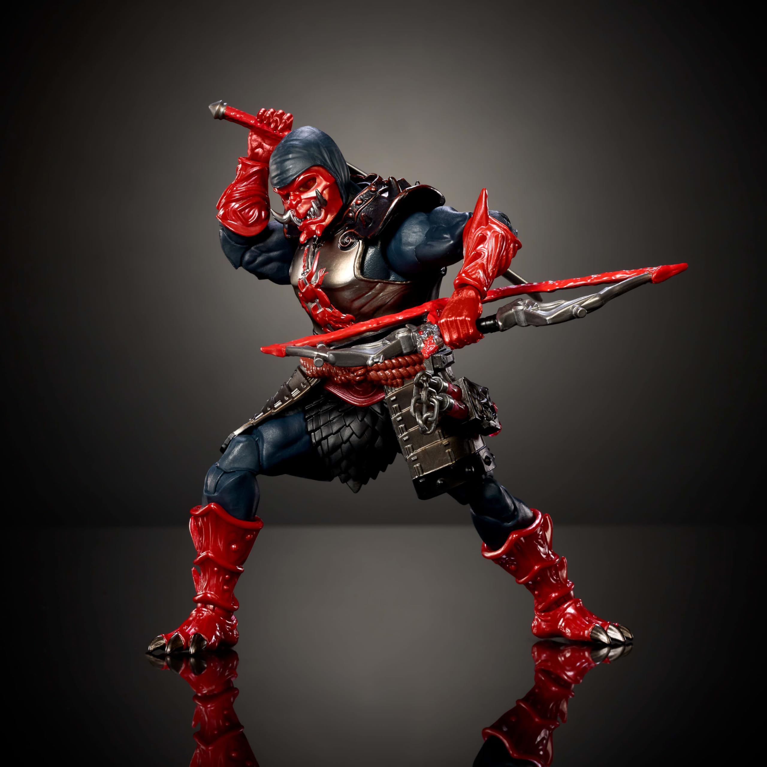 Masters of the Universe Ninjor nunchuks with chain enable dramatic combat stances