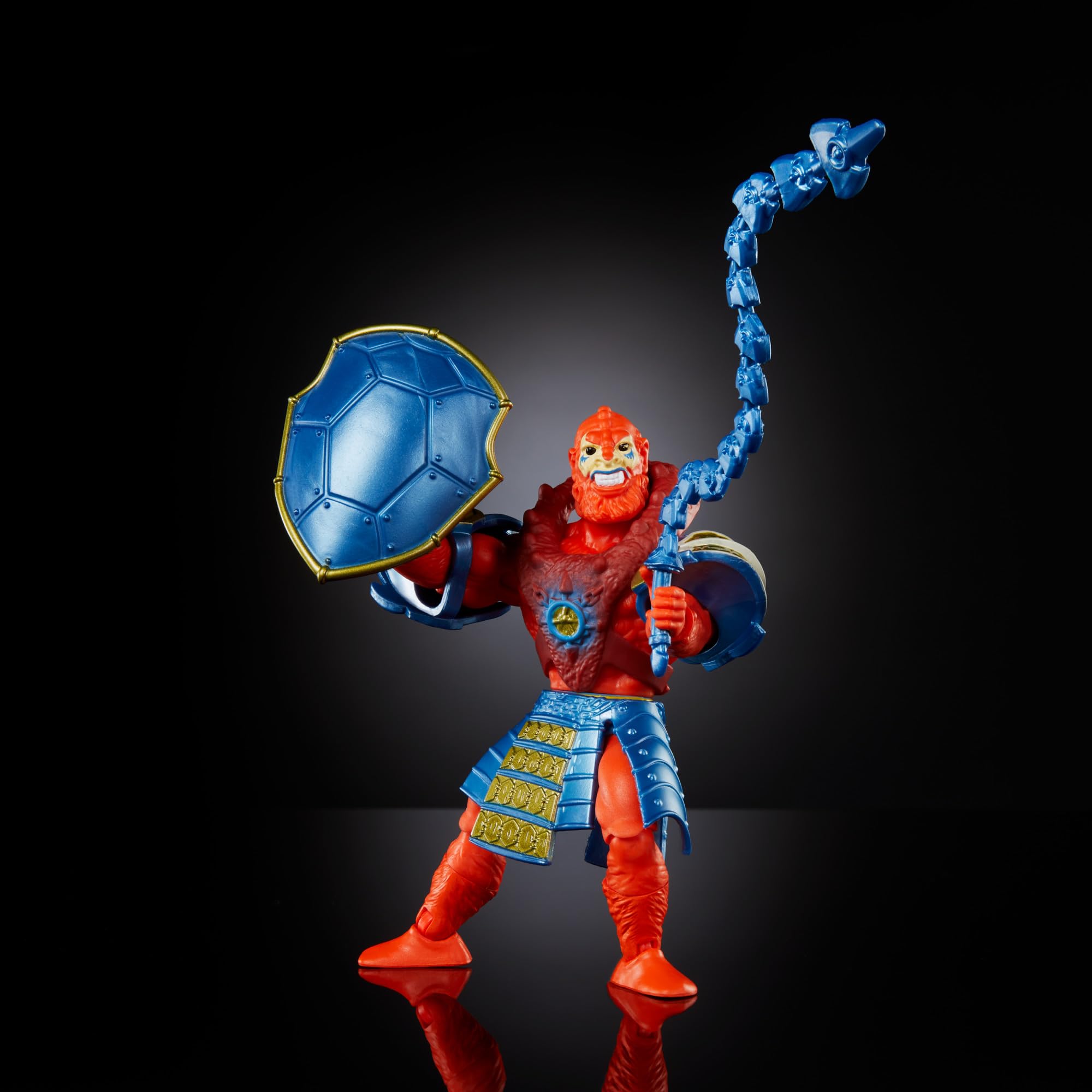 Masters of the Universe Origins Beast Man with bladed whip in a dynamic pose, ideal for epic crossover scenes.