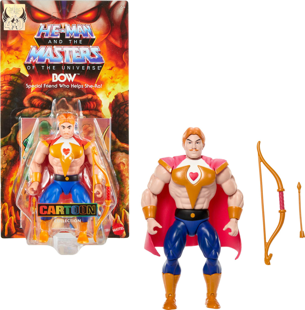 Masters of the Universe Origins Bow figure close-up showcasing classic 1980s styling for display.