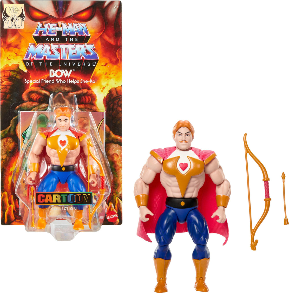Masters of the Universe Origins Bow figure close-up showcasing classic 1980s styling for display.