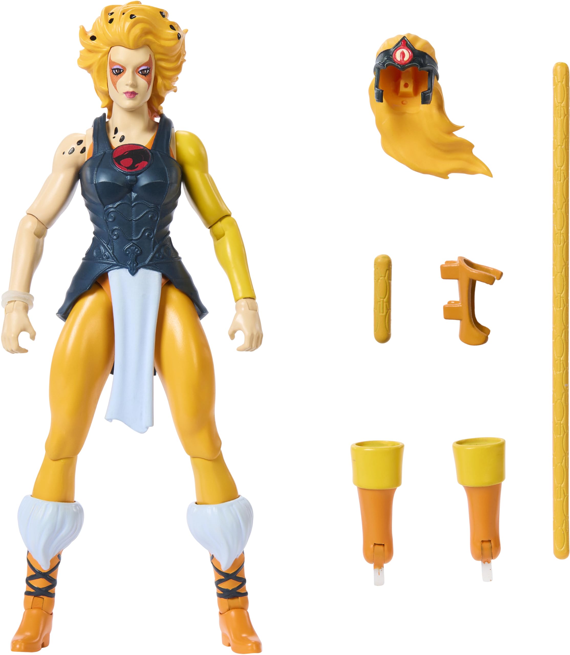 Masters of the Universe Origins Cheetara front view with dynamic articulation for display.
