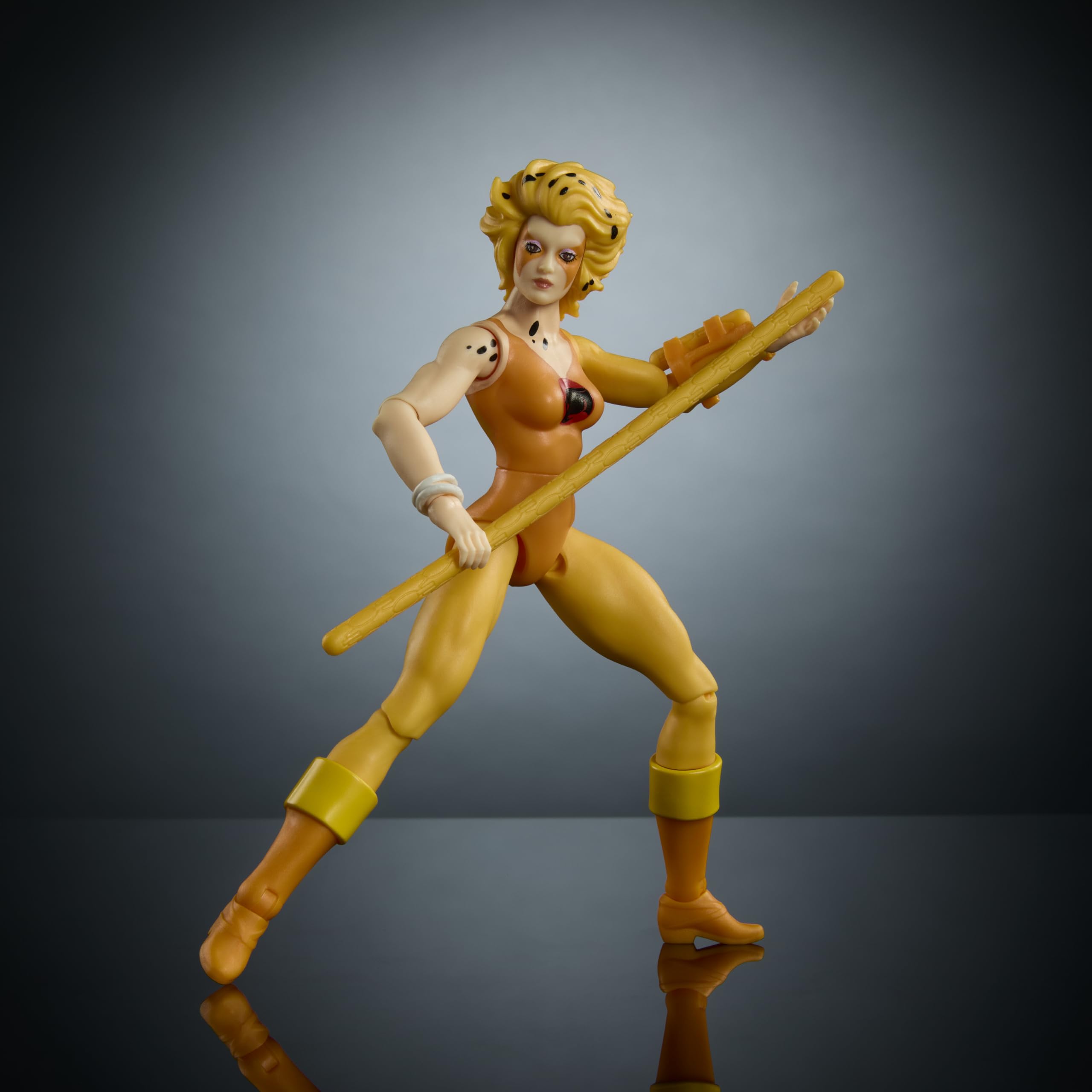 Masters of the Universe Origins Cheetara battle staffs for action poses.