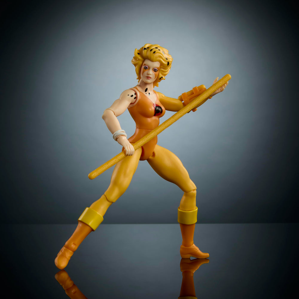 Masters of the Universe Origins Cheetara battle staffs for action poses.