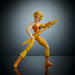 Masters of the Universe Origins Cheetara battle staffs for action poses.
