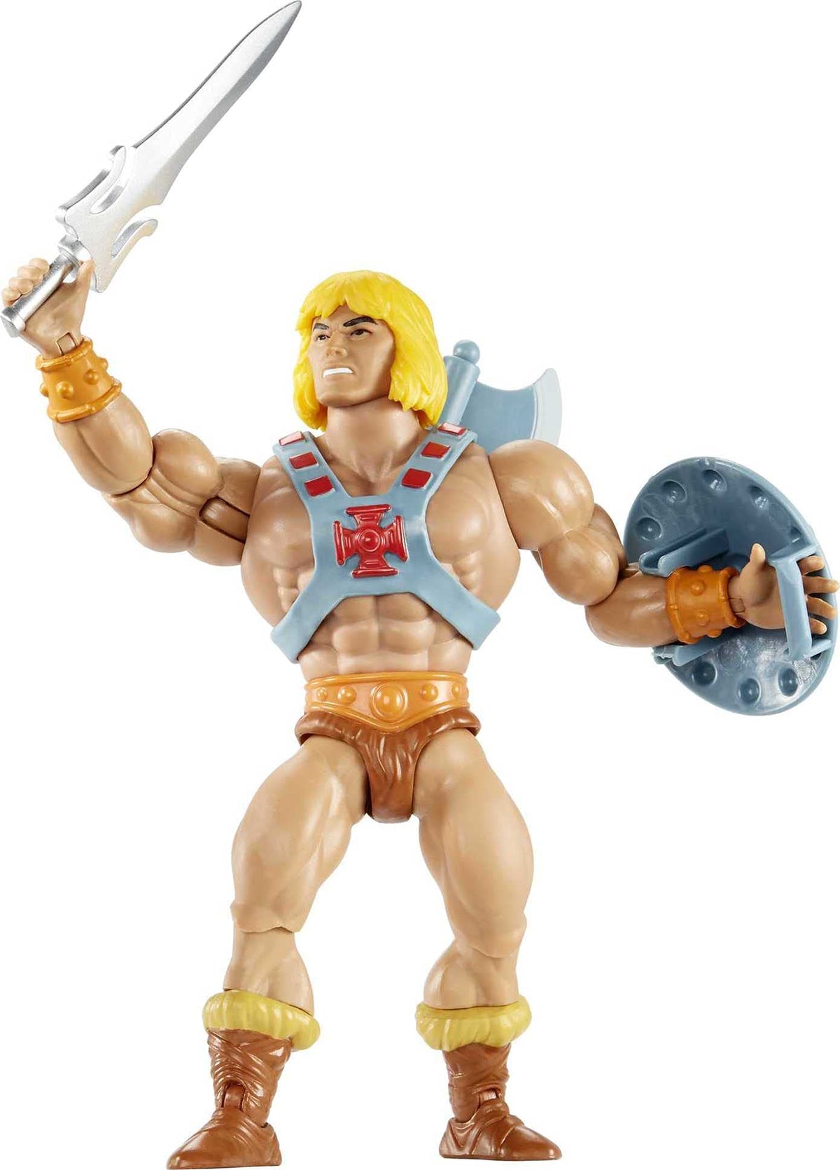 Masters of the Universe Origins He-Man figure front view for poseable storytelling play