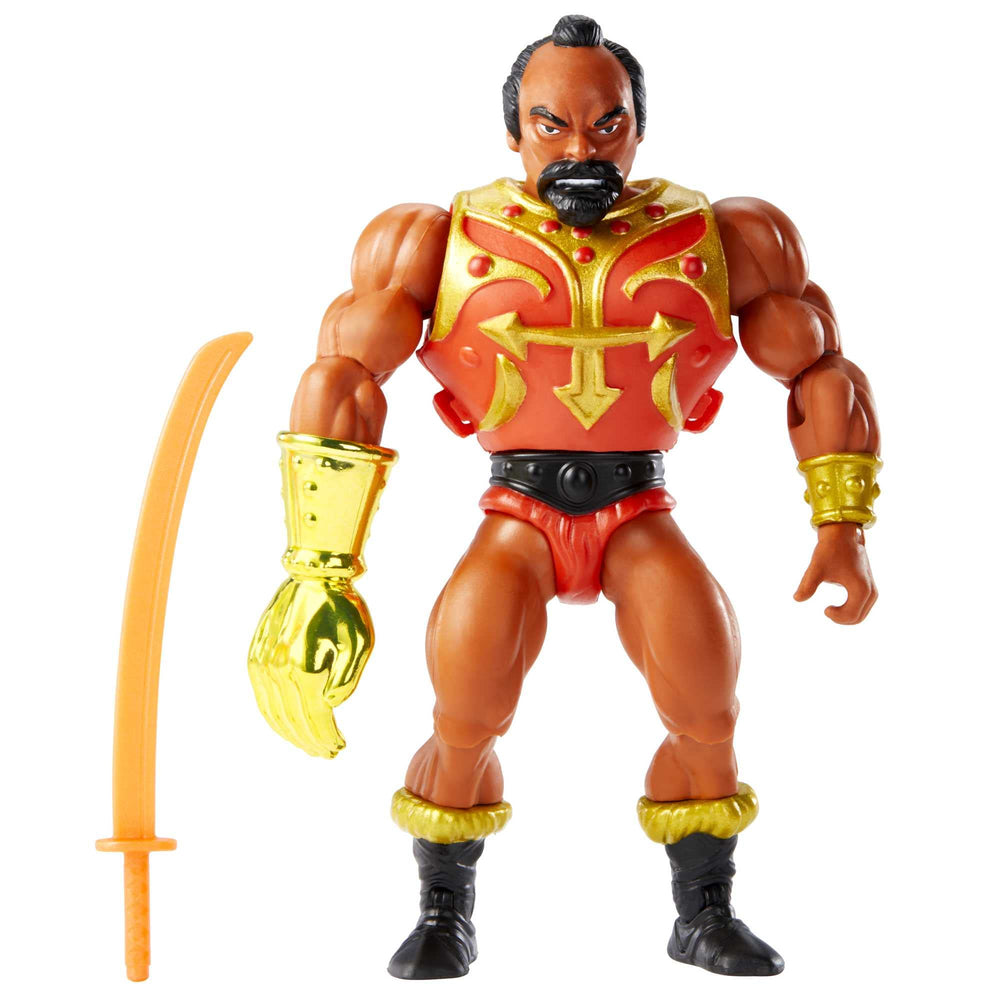 Masters of the Universe Origins Jitsu action figure in a classic pose with weapon accessory for display