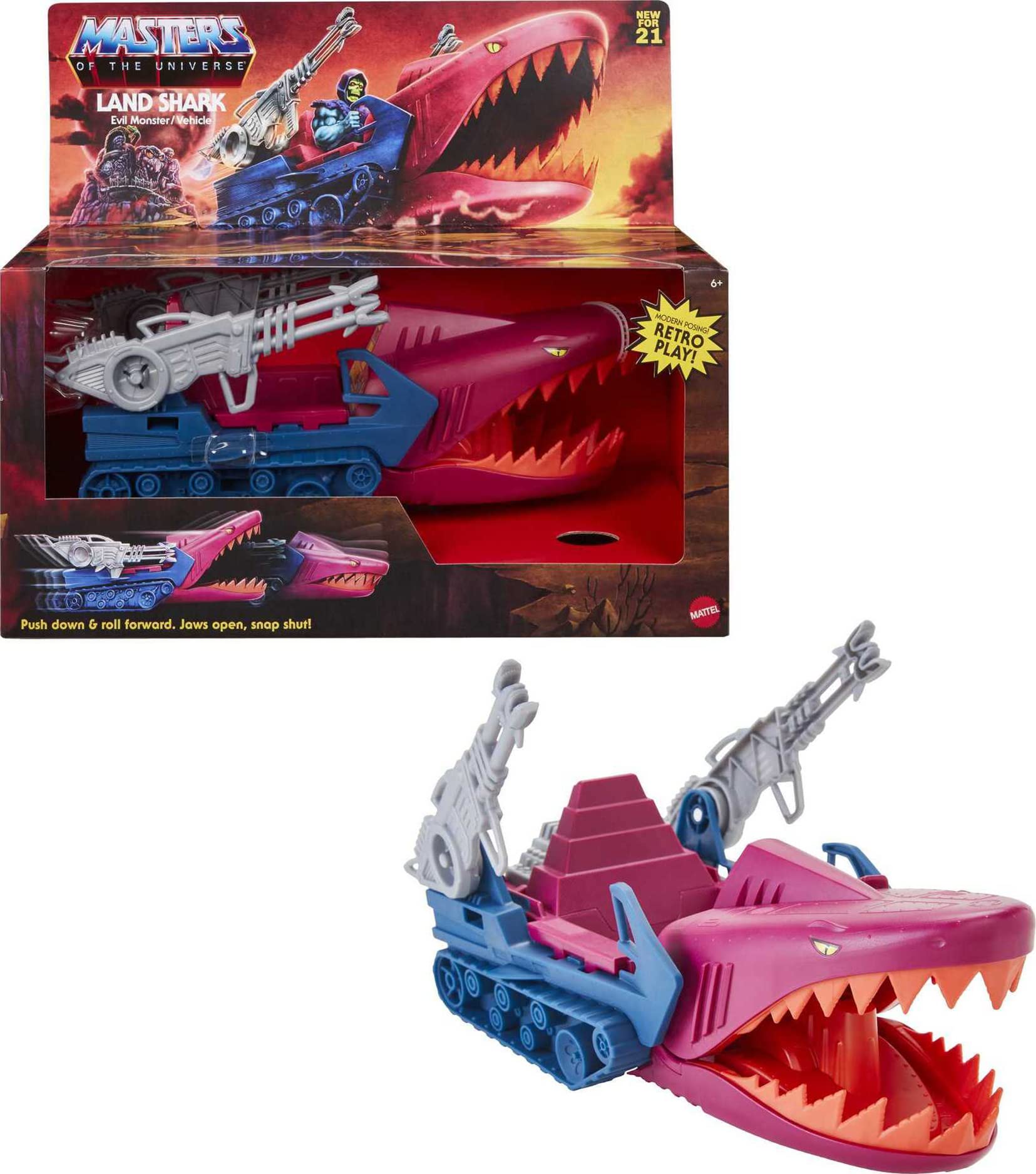 Masters of the Universe Origins Land Shark front view for display and play