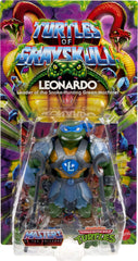 Masters of the Universe Origins Leonardo action figure with shield-shell for defense play.