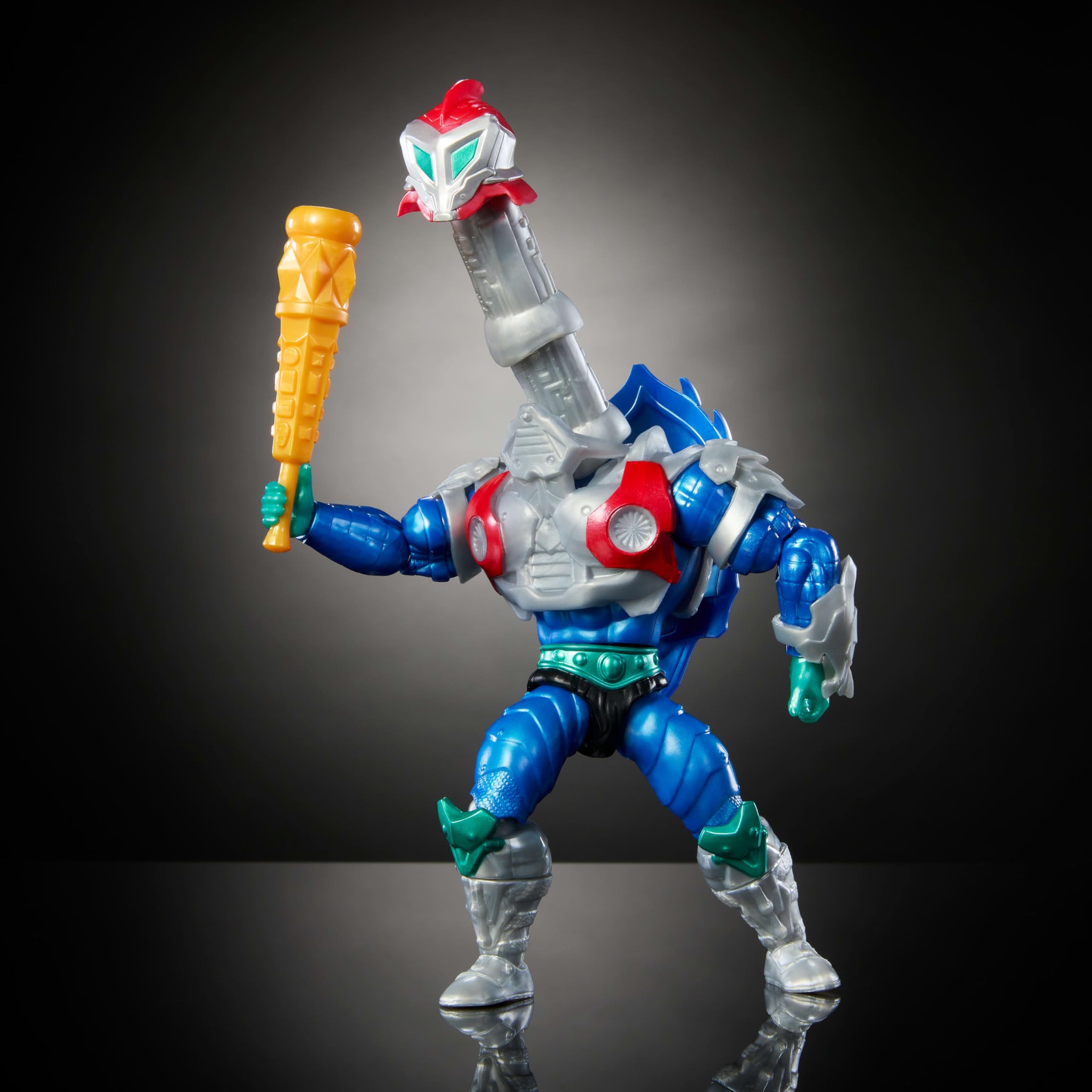 Masters of the Universe Mekaneck removable torso armor adds versatility for display.