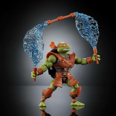 Glowing eyes and fierce expression capture Mikey's battle-ready look.