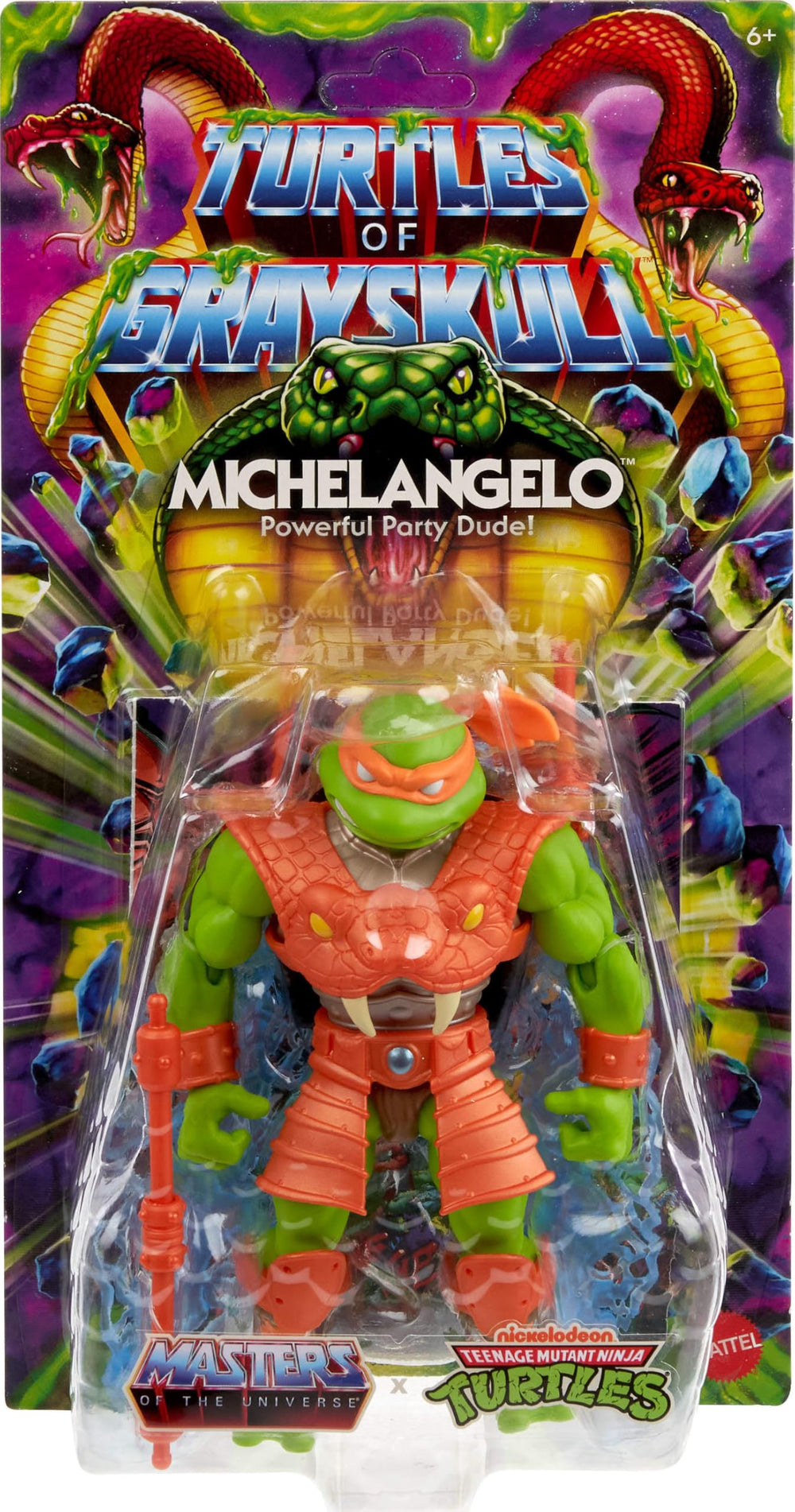 Michelangelo’s removable shell doubles as a shield for versatile display.