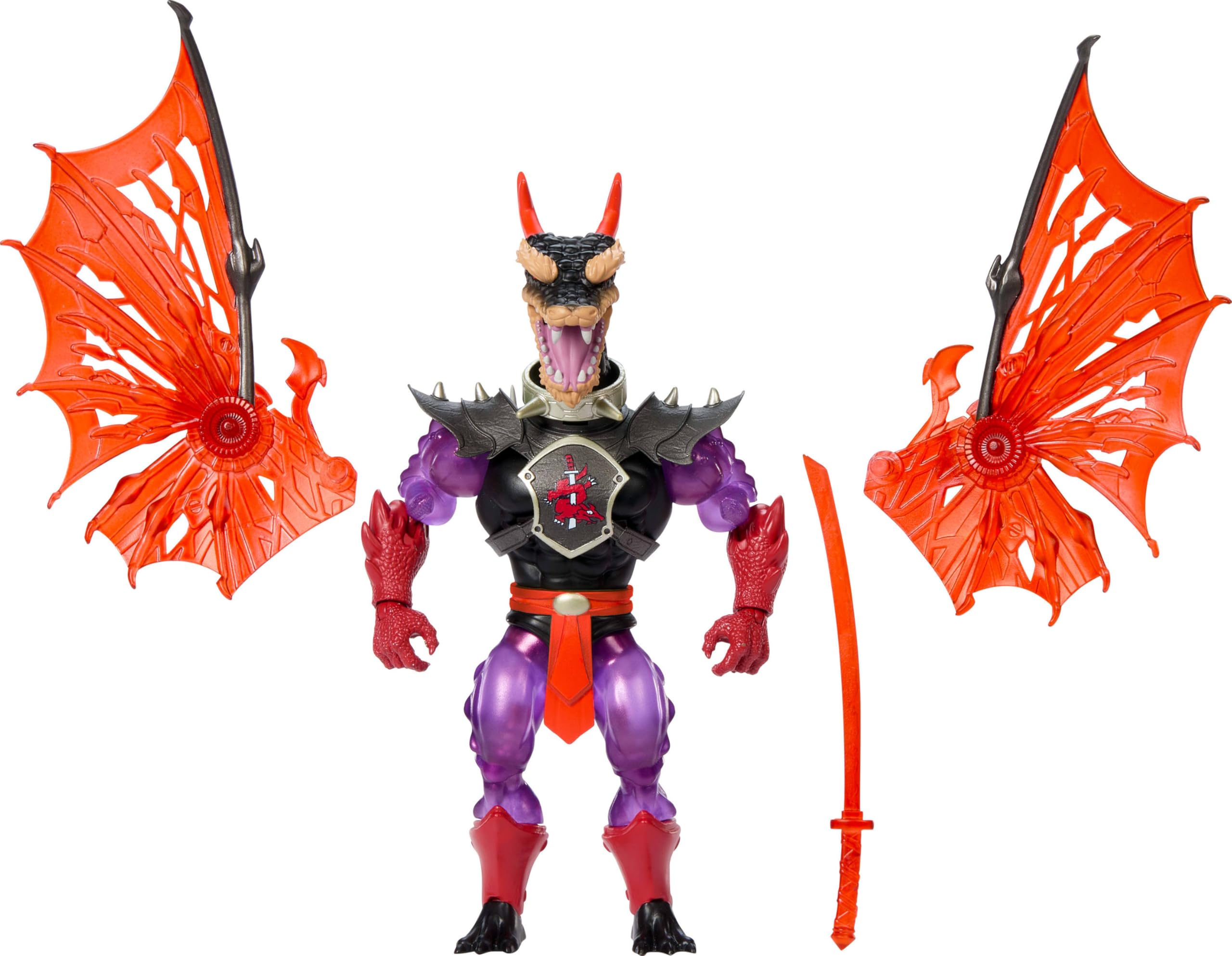 Masters of the Universe Origins Ninjor figure with dragon head and wings for dynamic display.