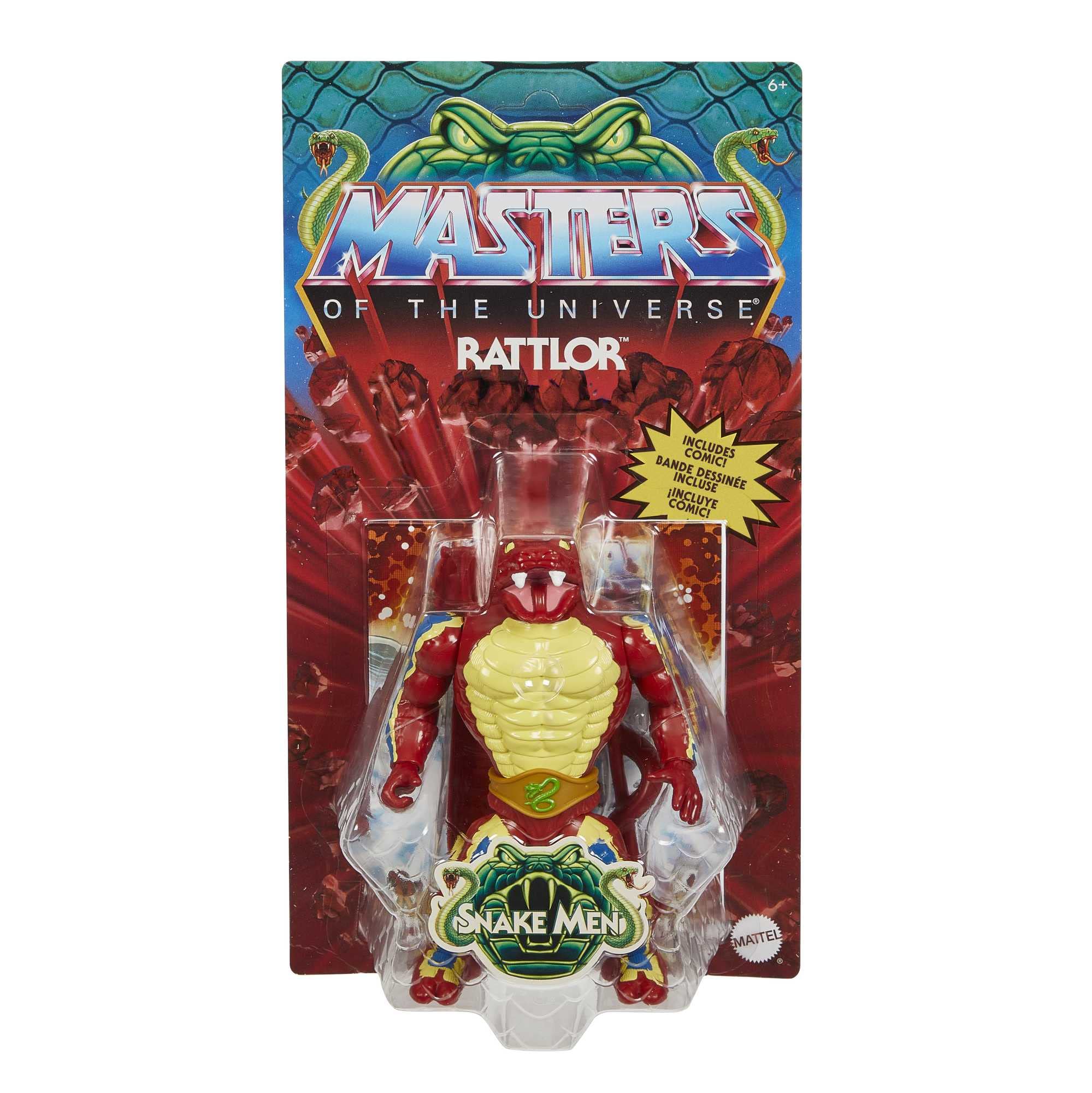 Masters of the Universe Origins Rattlor color variations reflect vintage styling on shelves.