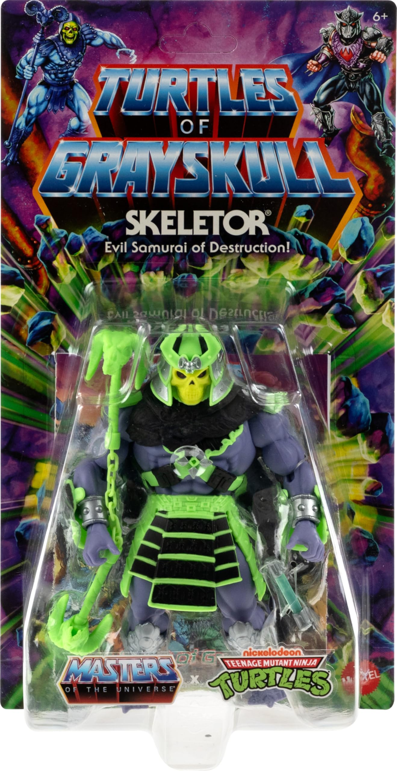Skeletor holding the double ram-headed scythe for dramatic poses.