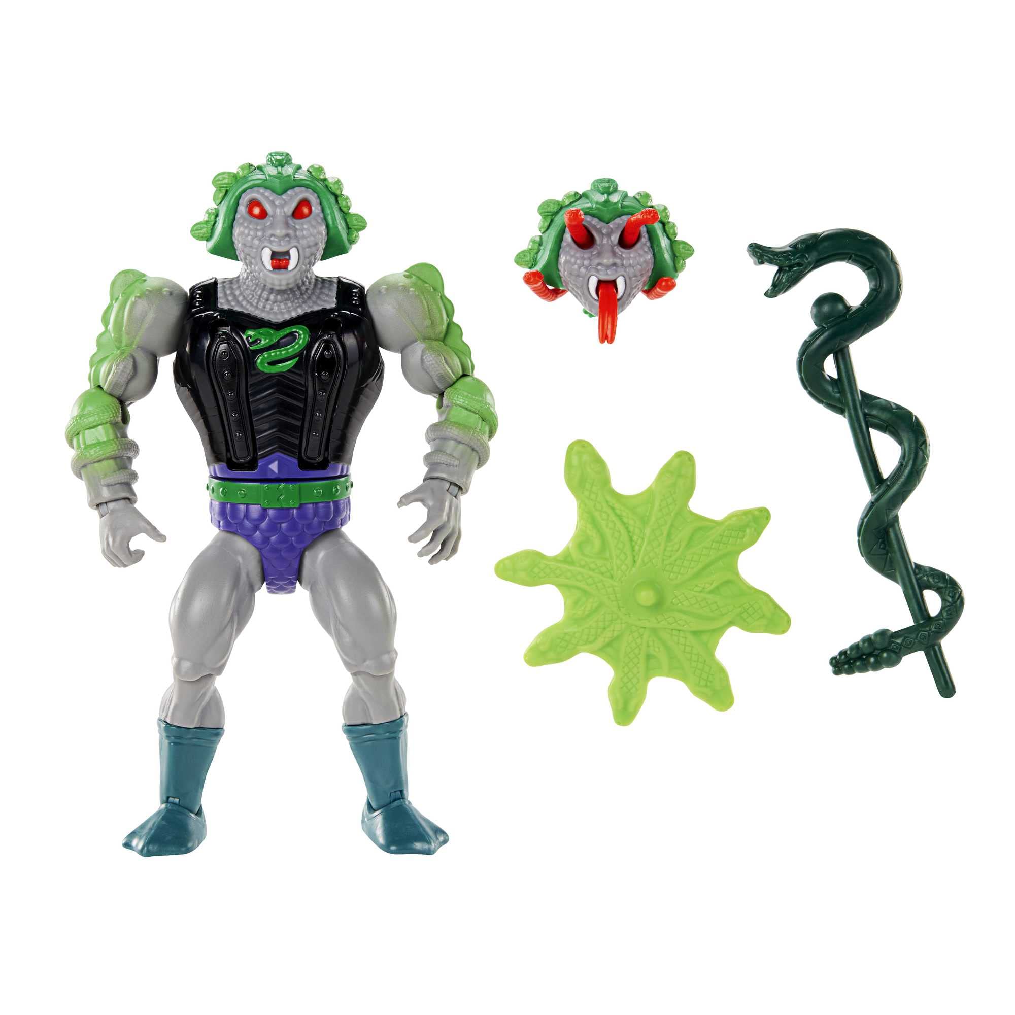Masters of the Universe Origins Snake Face figure front view for authentic display