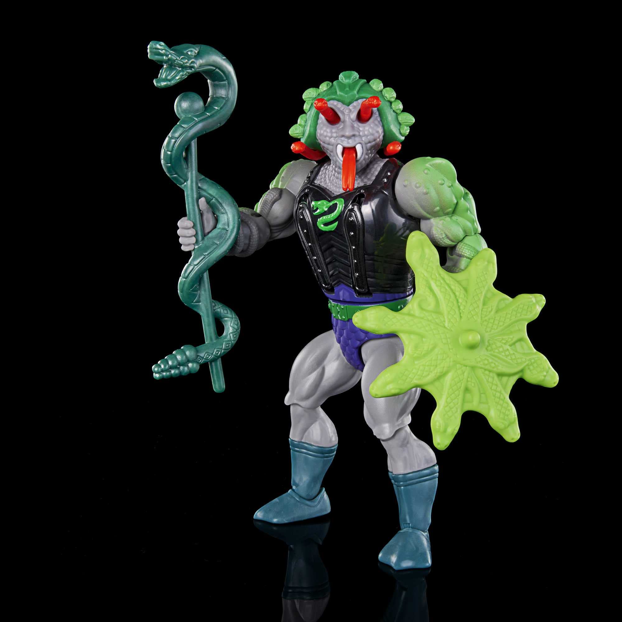 Masters of the Universe Origins Snake Face weapons and armor for battle-ready display