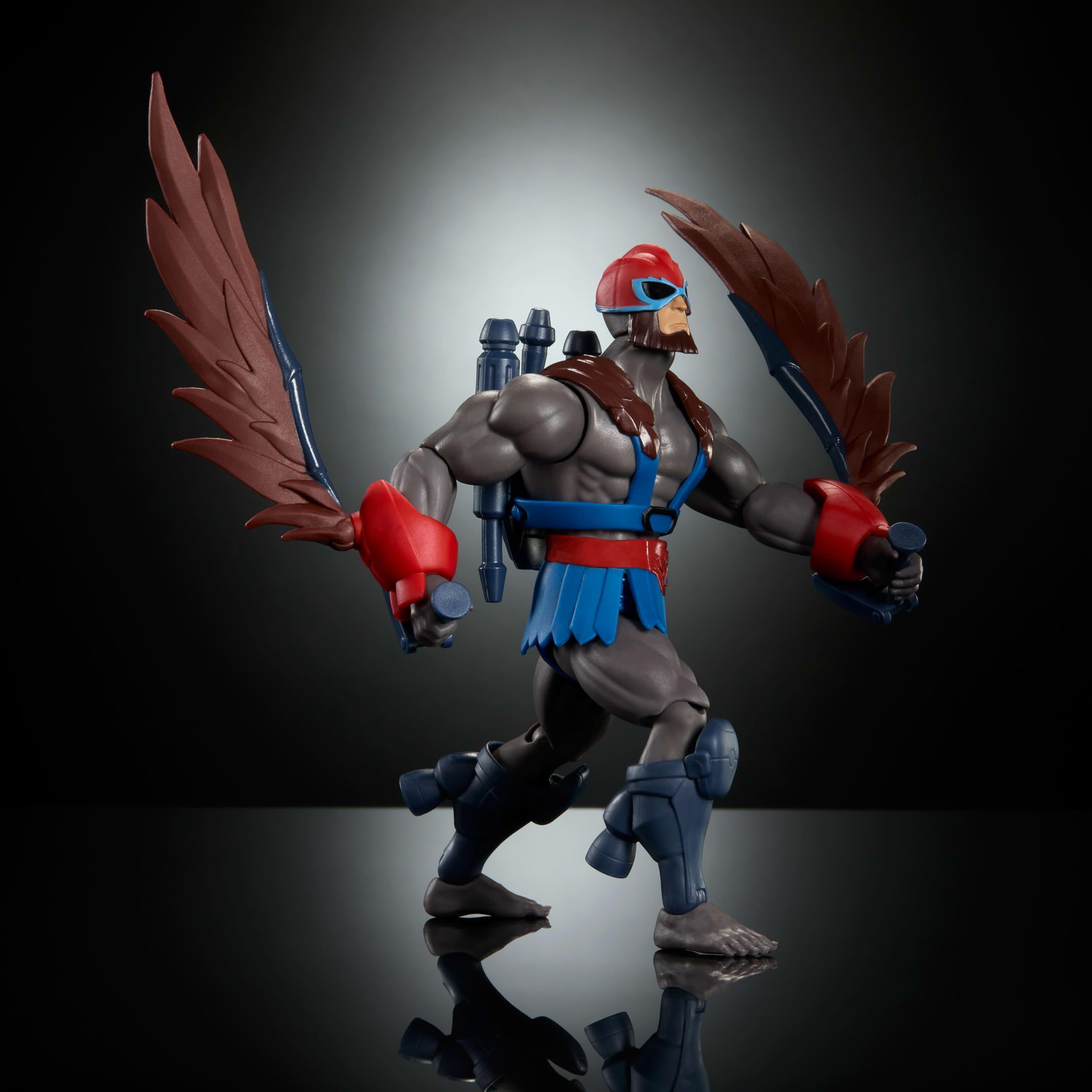 Masters of the Universe Origins Stratos shown in a nostalgic display with other 200X figures.