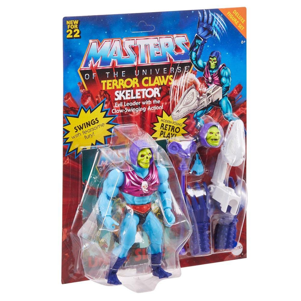 Masters of the Universe Origins Terror Claws Skeletor premium retro packaging boosts collectibility.