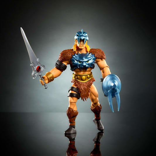Masters of the Universe He-Man power-sword close-up shows dramatic action-ready detail.