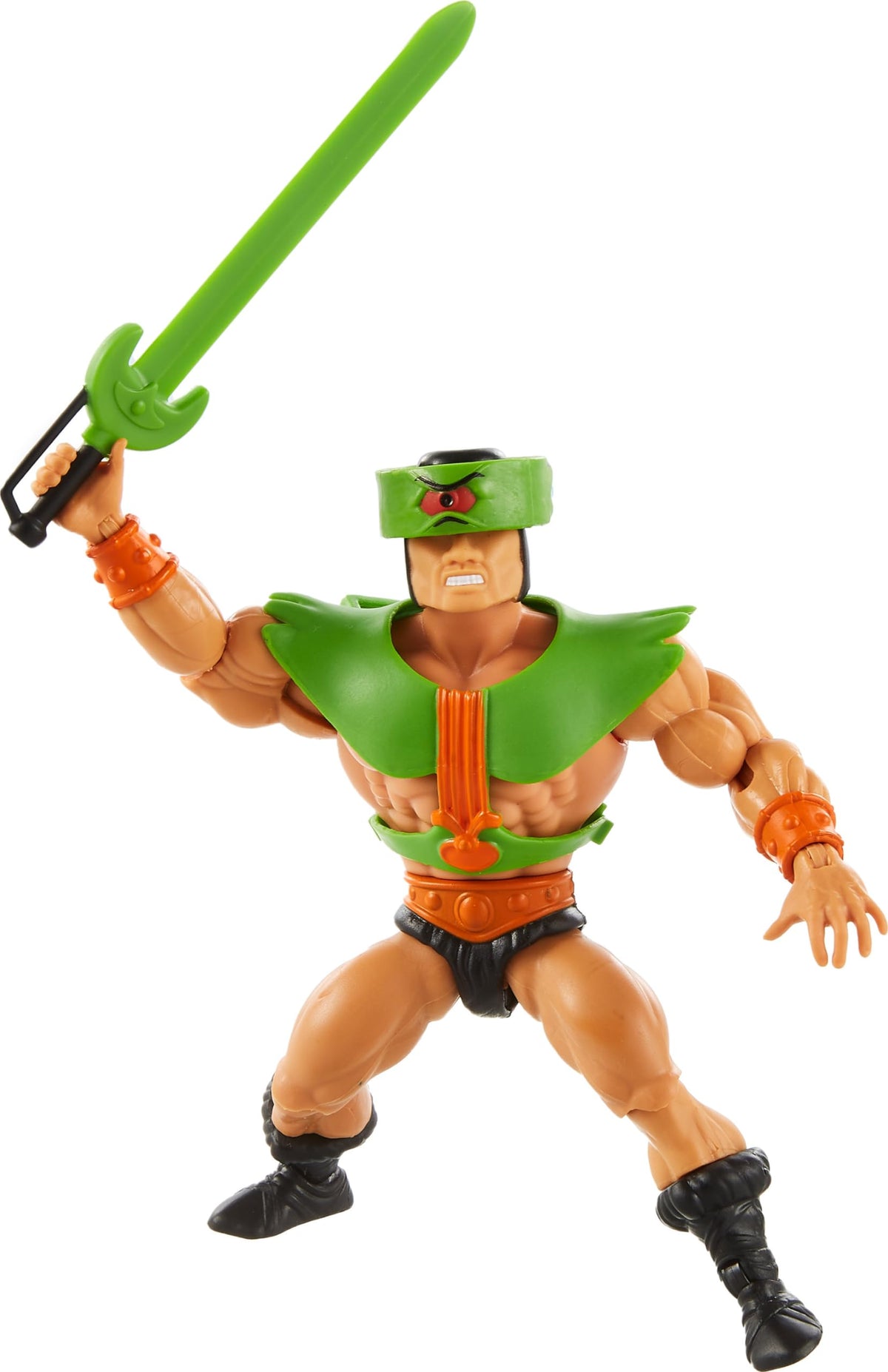 Masters of the Universe Tri-Klops figure in battle pose for dynamic display.