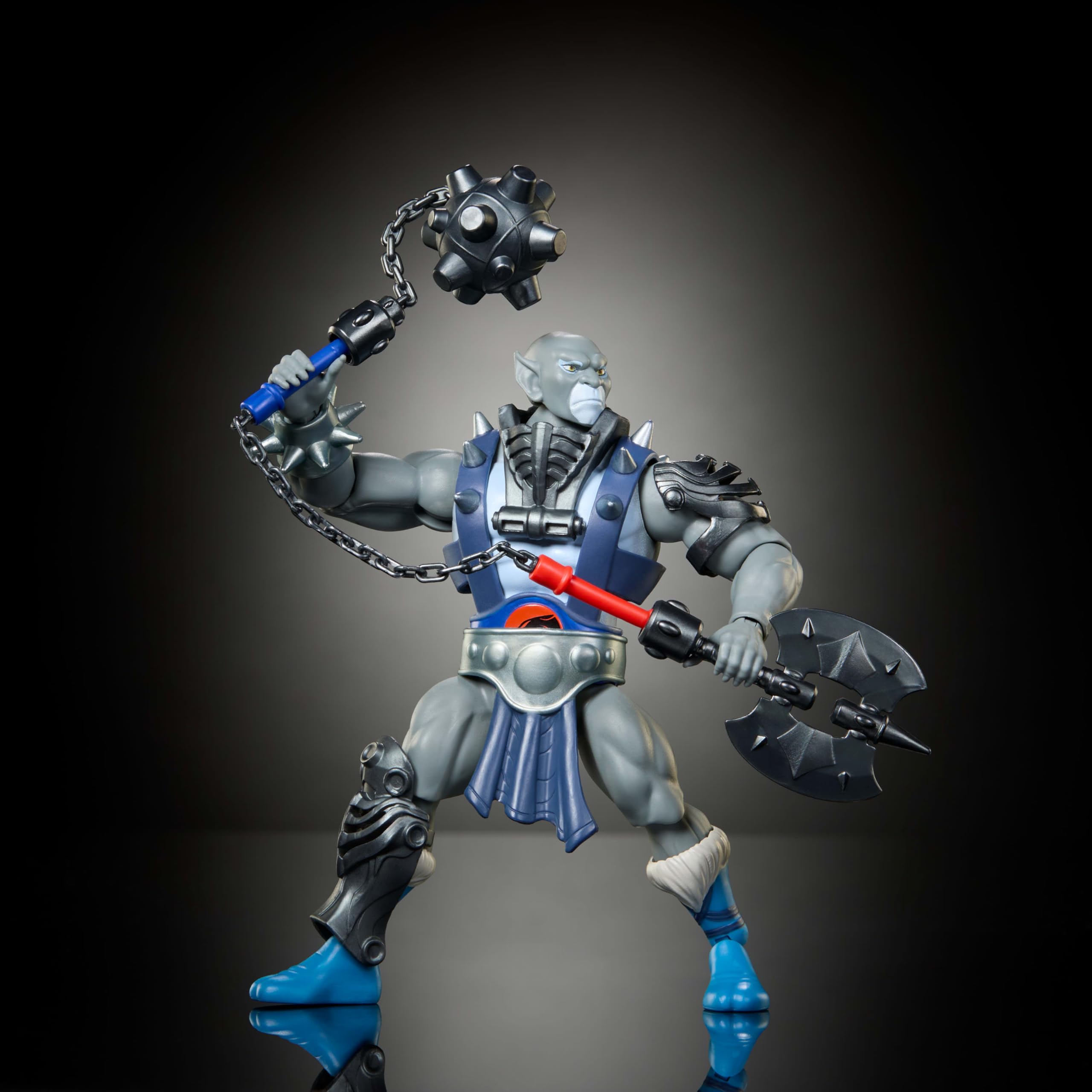 Panthro weapons set includes nunchaku, mace, and axe for action poses.