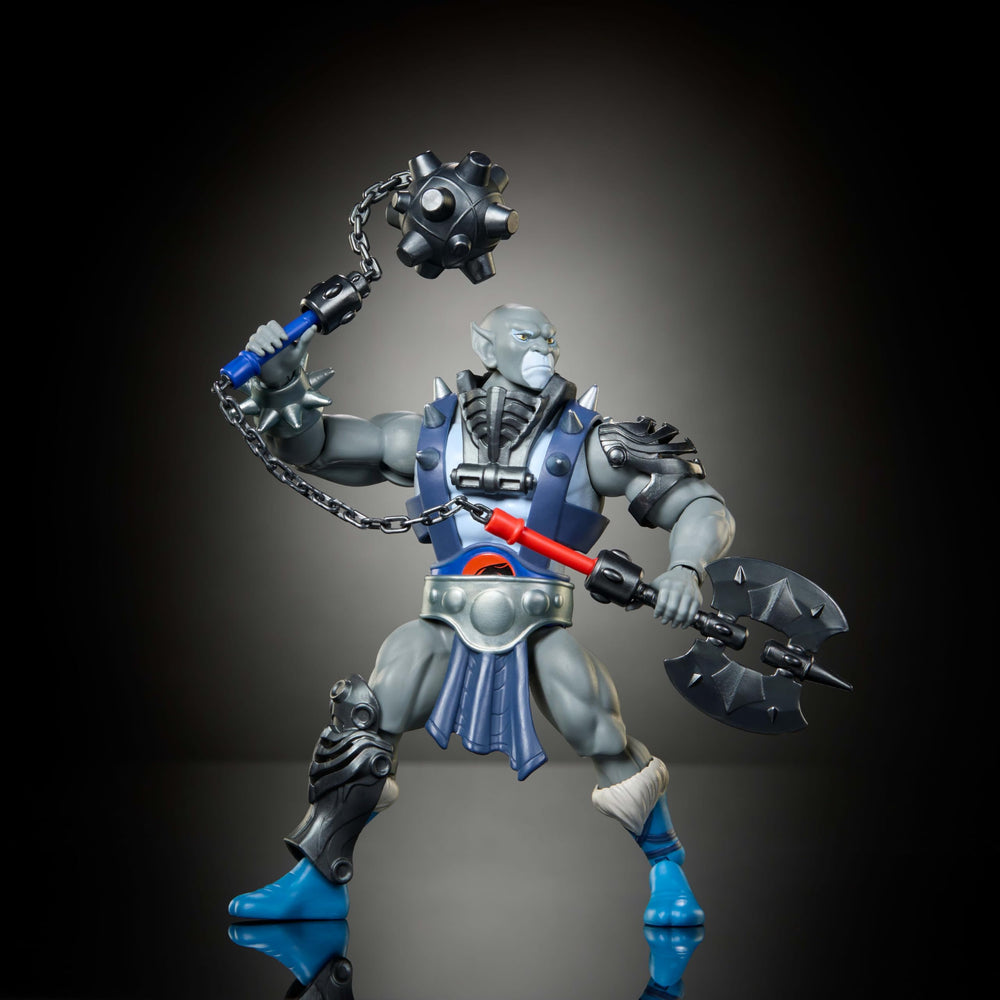Panthro weapons set includes nunchaku, mace, and axe for action poses.