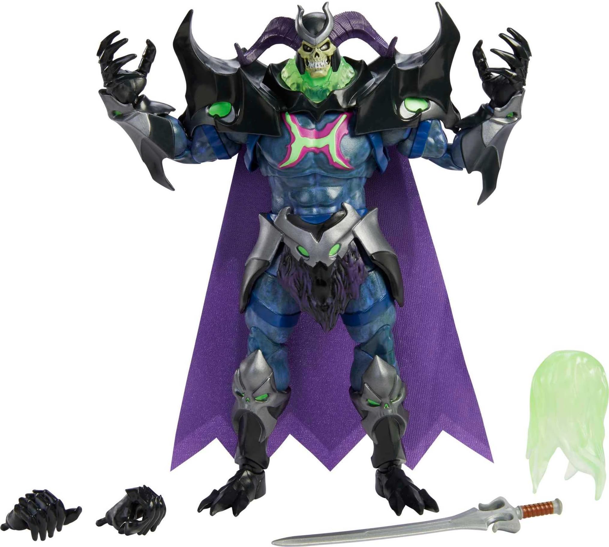 Masters of the Universe Skelegod figure front view for display and storytelling.
