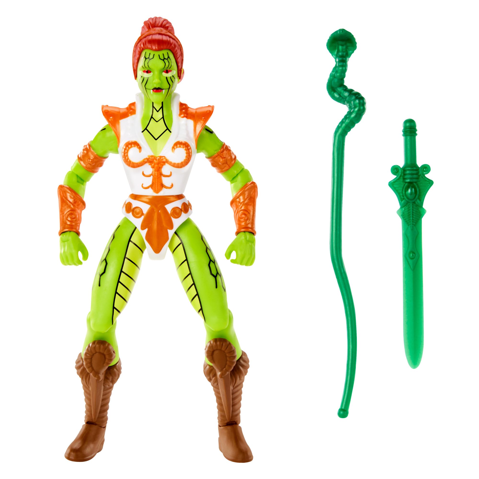 Masters of the Universe Snake Teela figure articulates for dynamic poses.