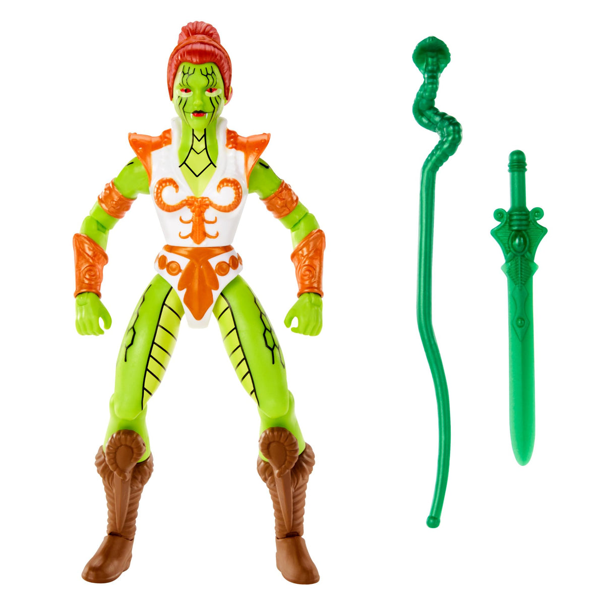 Masters of the Universe Snake Teela figure articulates for dynamic poses.