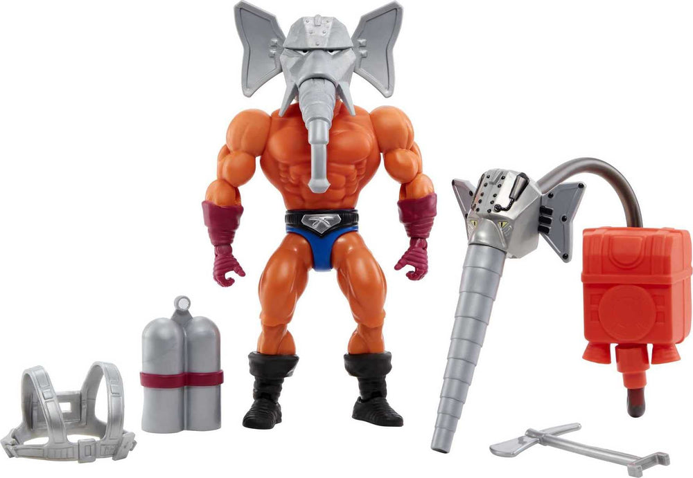 Masters of the Universe Snout Spout figure front view highlights retro styling for dynamic posing and storytelling