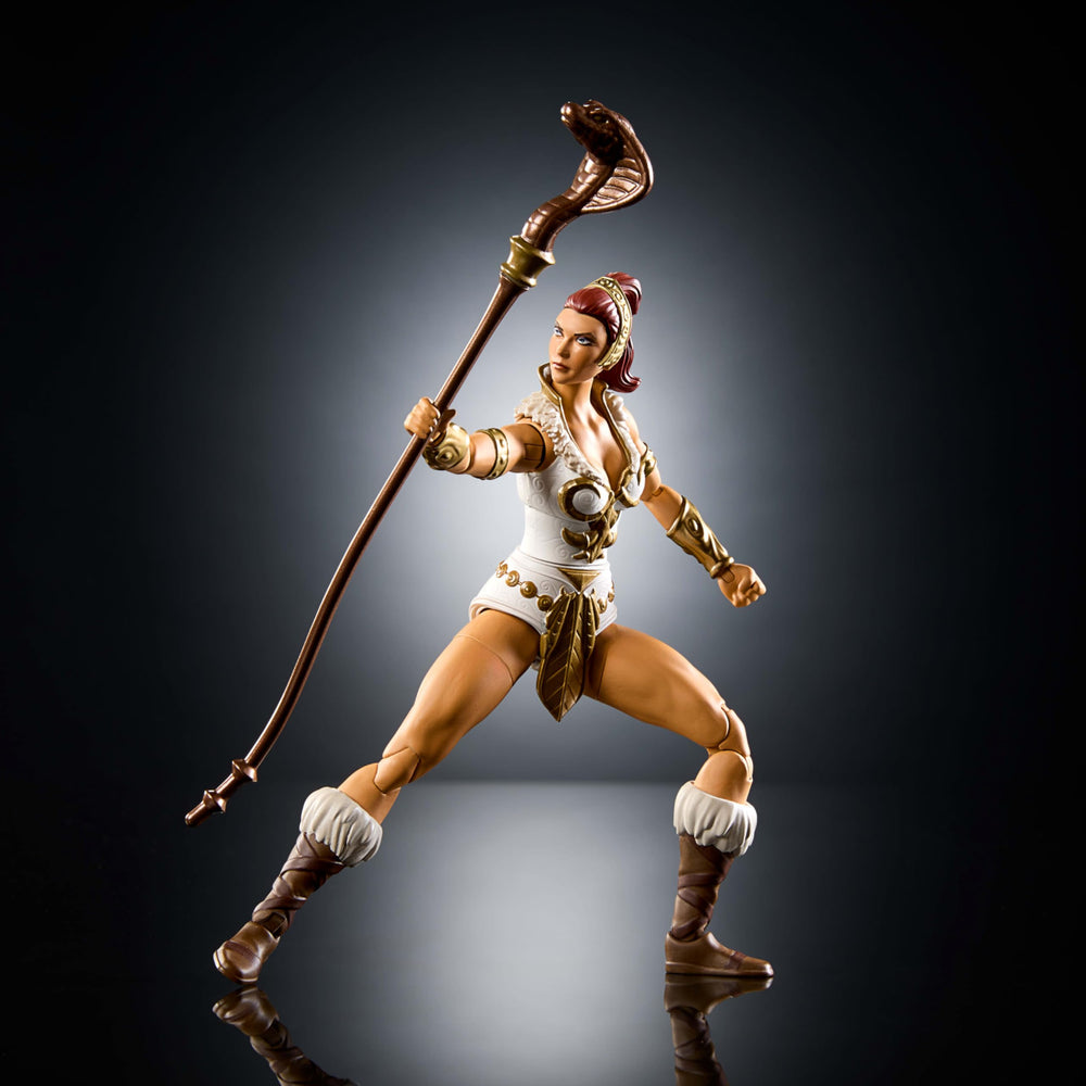 Shield accessory enhances defensive poses and figure presentation.